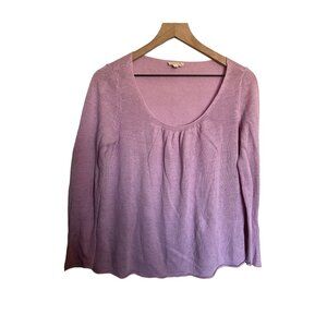 Eileen Fisher Womens Lilac Linen Scoop Neck Long Sleeve Top XS